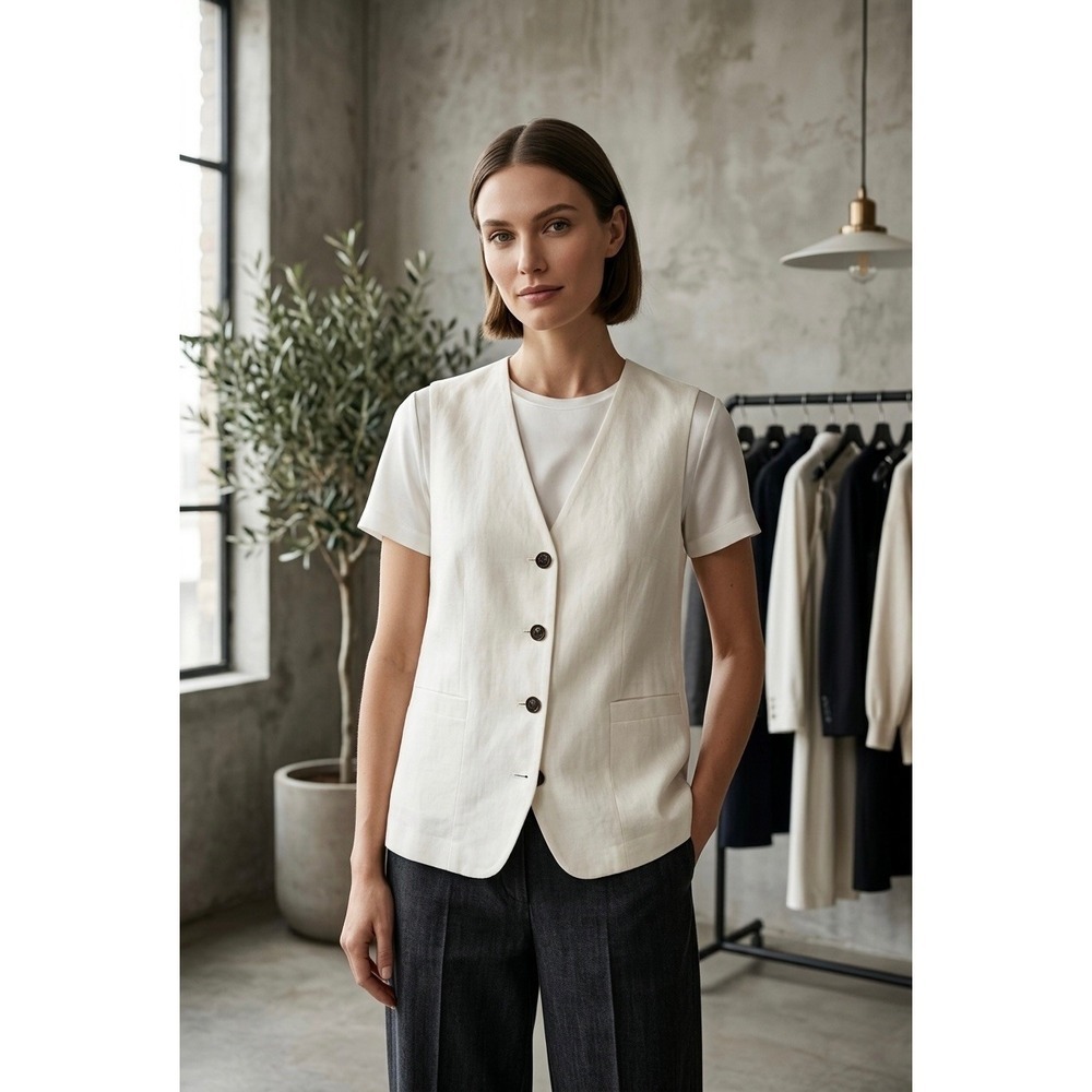 Rag & Bone Ivory Linen Blend Tailored Vest Waistcoat Off White Size Medium